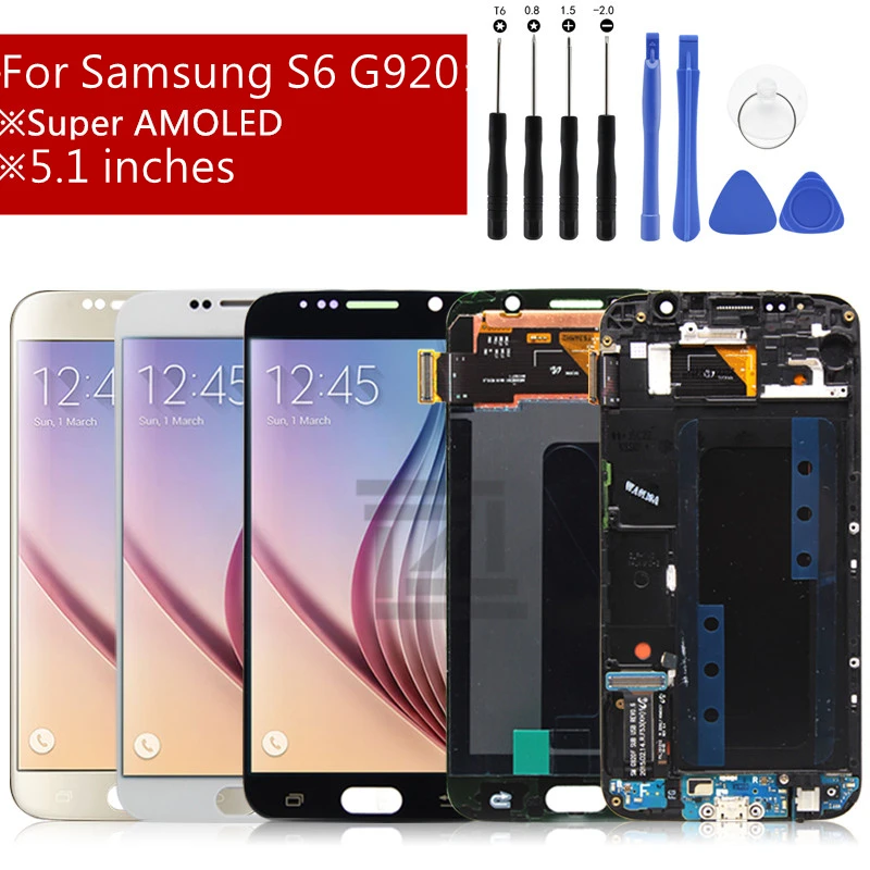 Super AMOLED ЖК-дисплей для Samsung galaxy S6 G920F дигитайзер сенсорного экрана в сборе с рамкой
