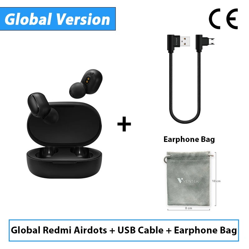 CE Add Cable Bag Оригинальные Xiaomi Redmi Airdots TWS беспроводные Bluetooth наушники стерео бас Bluetooth 5,0 с микрофоном громкой связи с управлением AI - Цвет: CE Add Cable Bag