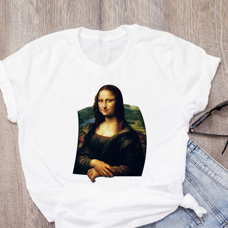 

Summer 2021 new fun Mona Lisa spoof wind printed women's T-shirt Harajuku loose fashion street casual couples short sleeves Tops