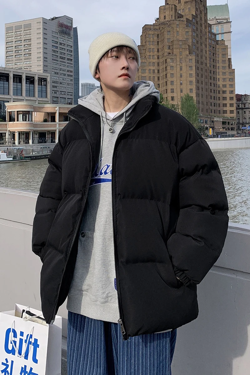 Winter Coat Mens Warm Parkas Streetwear Cotton Coats Thick Cotton Clothes Bread Jacket Casual Short Padded Jacket Stand-collar