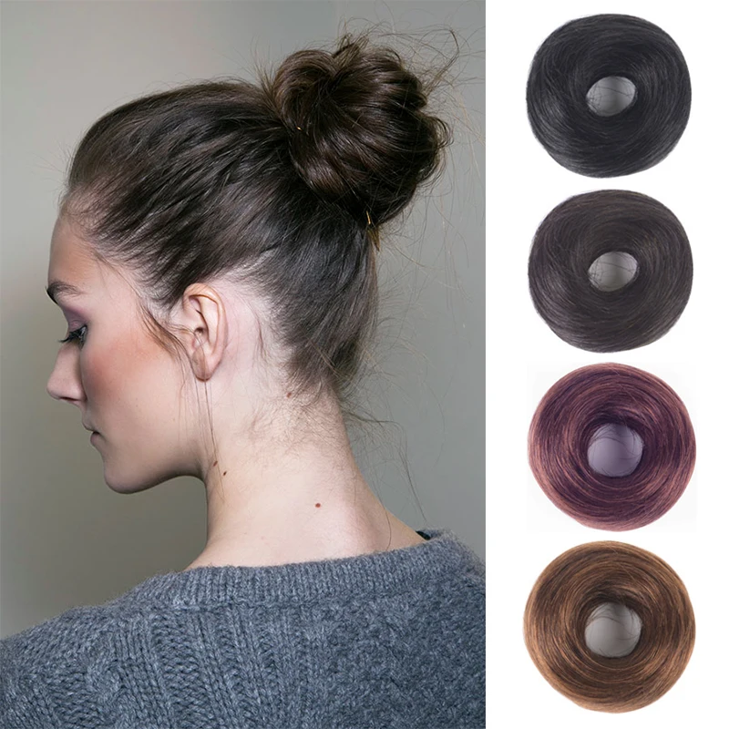 Brazilian Donut Chignon Hot Women/Men Remy Human Hair Bun Donuts Ring Brown Black Hair Extension Wig 4 Colors Hair Bun Pieces