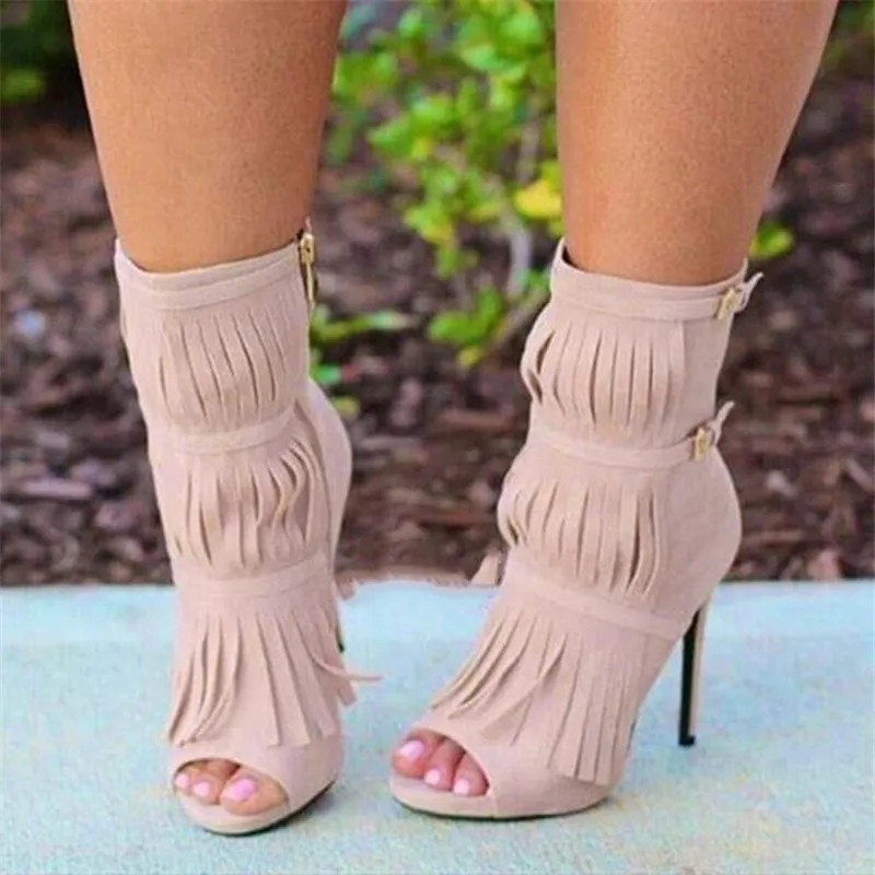

New suede tassels 2021 spring and autumn summer style sexy high-heeled stiletto ladies sandals high-heeled fish mouth shoes