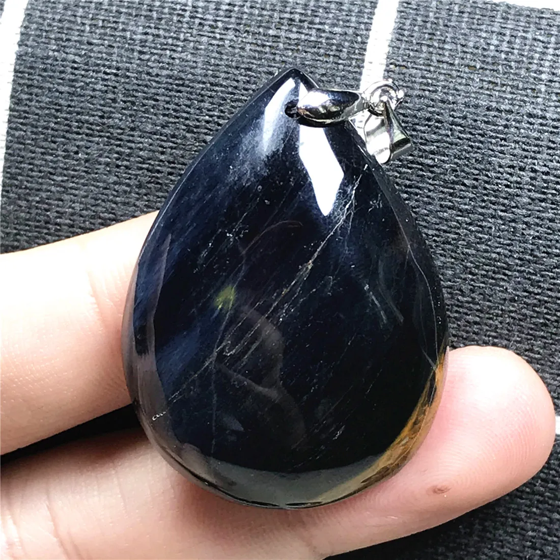 

Natural Blue Pietersite Pendant Jewelry For Women Lady Man Crystal 39x29x10mm Water Drop Beads Silver Namibia Energy Stone AAAAA