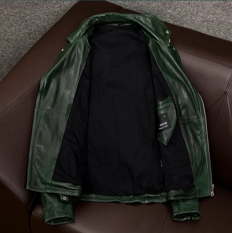 Italy 2021 mens genuine sheepskin motor overcoat male spring autumn fall short jacket green plus big oversize xxxxl 2xl 3xl 4xl | Мужская