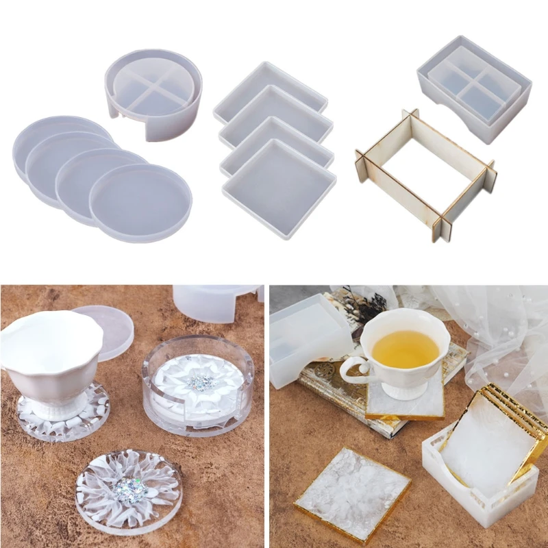 

10Pcs Silicone Coaster Molds for Resin Casting Epoxy Resin Coaster Molds Kit Including 4 Pcs Square 4 Pcs Round Coaster D0JD