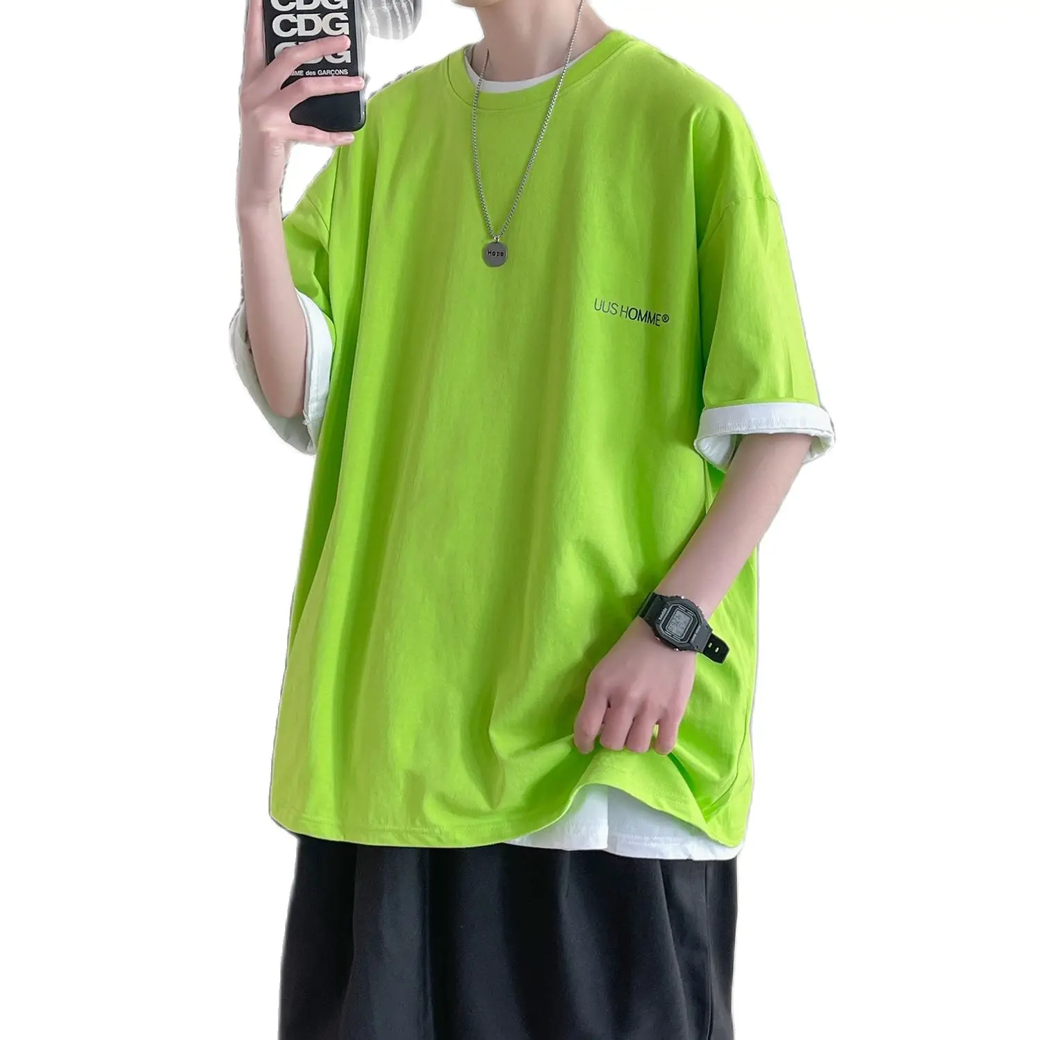 

2021 men's new spring/summer T-shirt cotton short-sleeved shirt, Korean version of campus style casual shirt