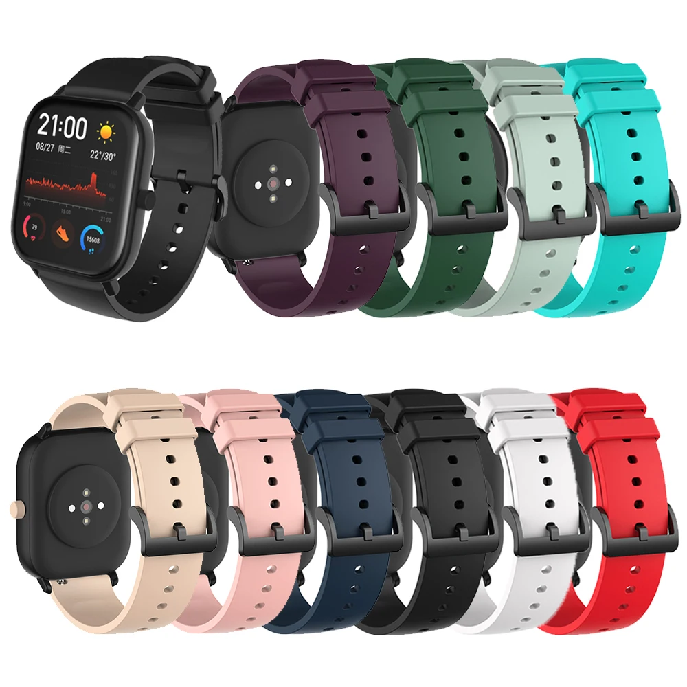 Ремешок силиконовый 20 мм для Huami Amazfit Bip GTS GTR 42 браслет Samsung Galaxy Watch Active 2 Gear S2 без
