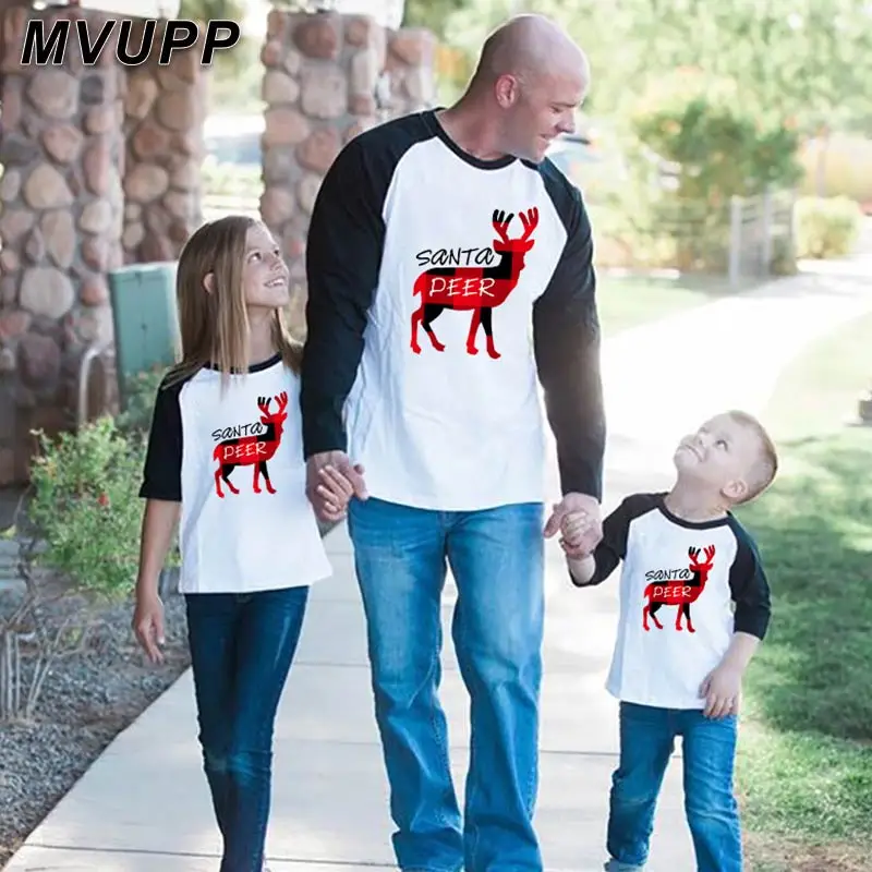 MVUPP одежда для всей семьи с надписью merry christmas daddy mommy and me длинная футболка