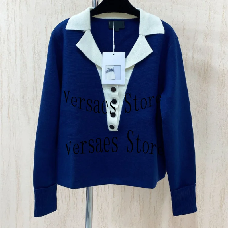 

2021 luxury design winter new elegant fashion Lapel knitted pullover slim short exquisite retro aesthetic casual woman sweaters