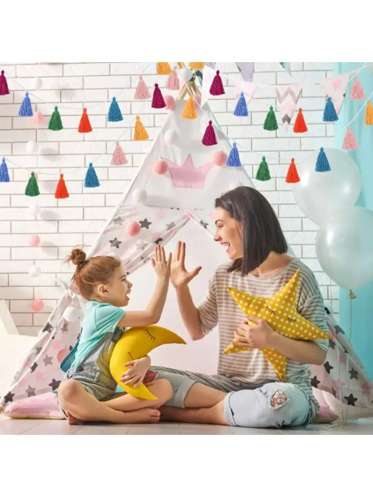 

2Pcs/Set Cotton Tassel Garland Colorful Banner Wall Hanging Ornaments Decoration 23GD