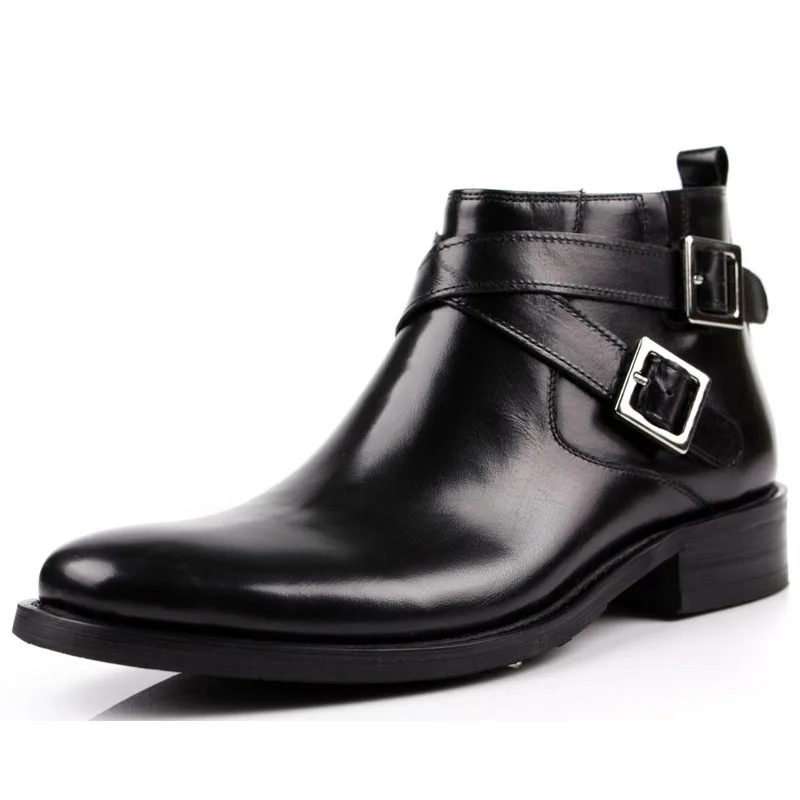 

Fashion Boot Man Buckle Strap Genuine Leather Autumn British Formal Dress Ankle Boots Luxury Designer Zip Chelsea Boots Men G104