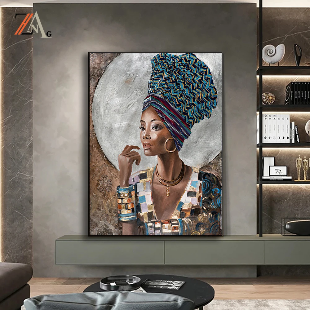 Африканская черная женщина граффити Искусство Холст Живопись Плакат Декор