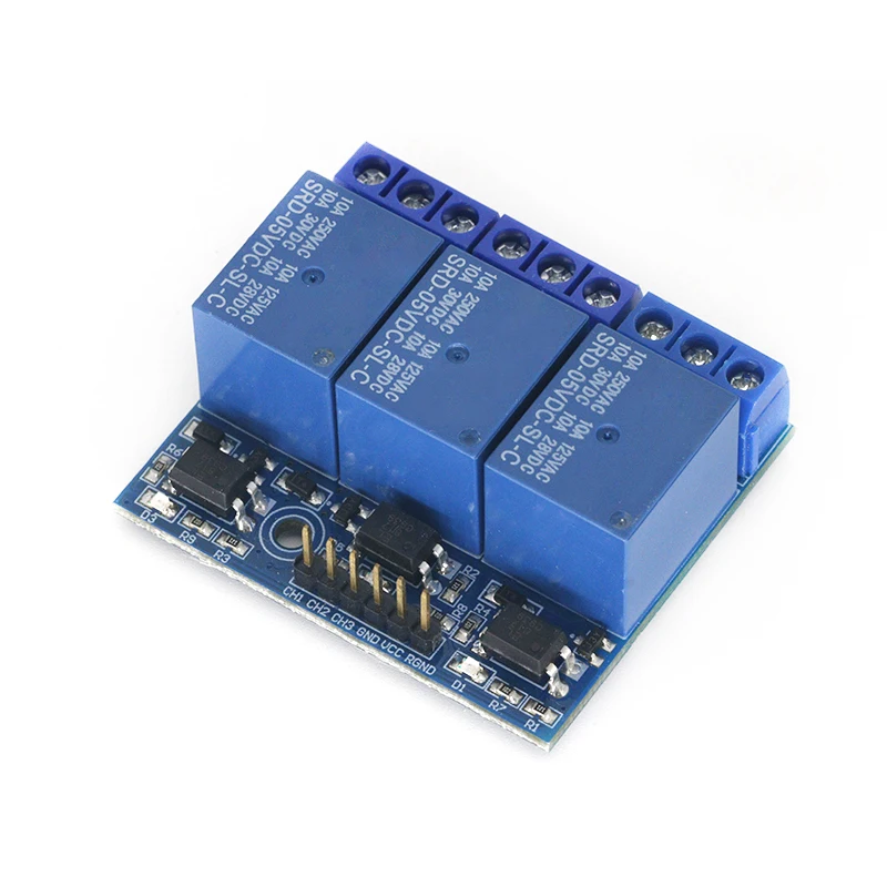 

3.3V 5V 3 Channel Relay Module 5mA With Optocoupler Isolation Compatible Signal