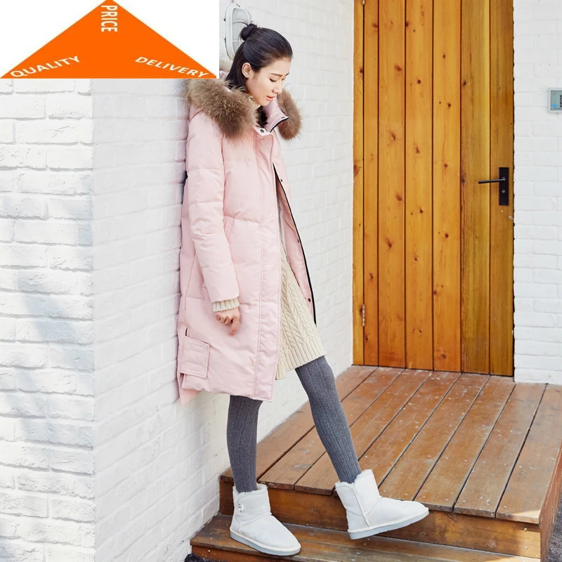 

20% White Winter Duck Jacket Women Down Coat Female Real Fur Hooded Parka Long Thick Warm Pink Snow Outwear LWL9977