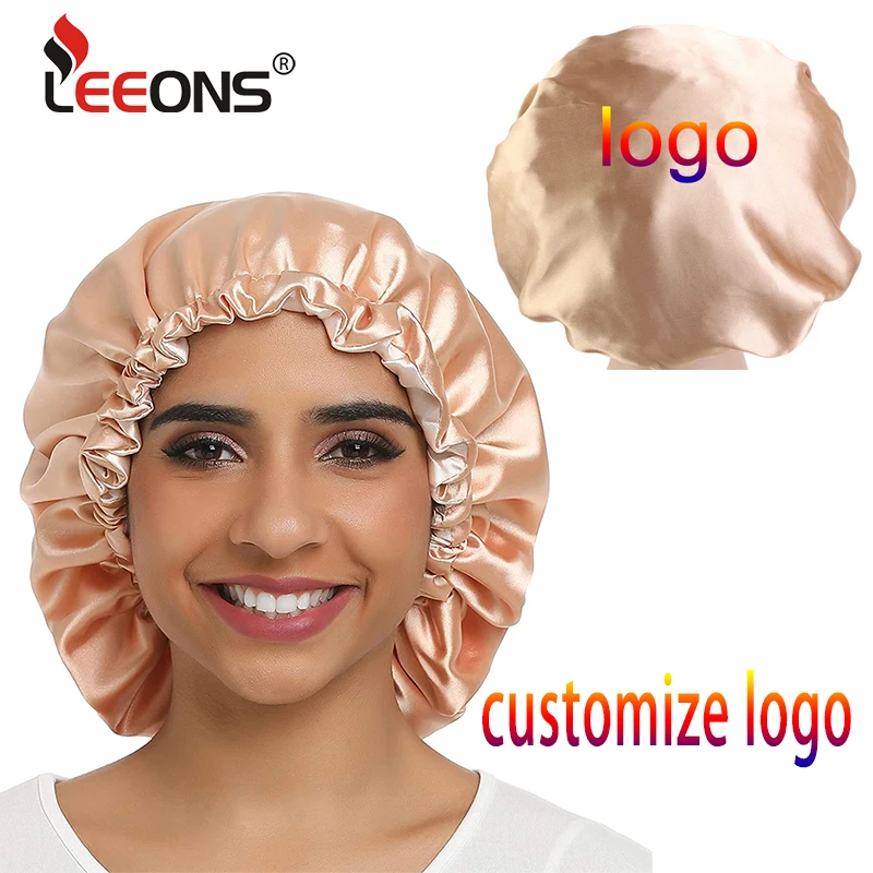 

Leeons Head Cover Bonnet Hat Double Layer Satin Night Sleep Cap Custom Logo Satin Night Caps For Sleeping Women Silk Bonnet Cap
