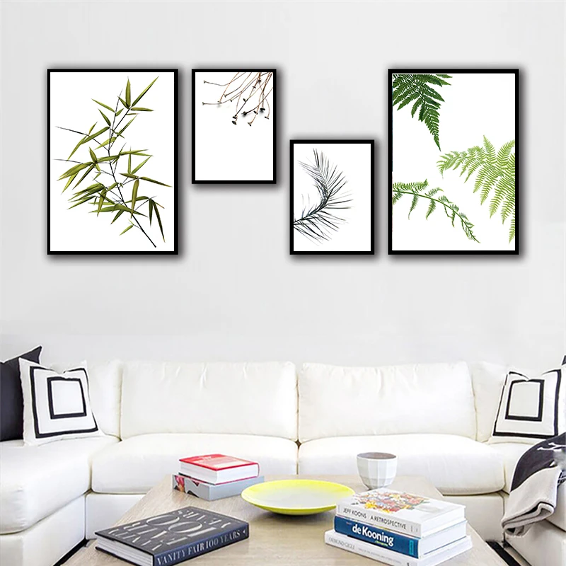 Зеленые растения листья цитаты настенная Картина на холсте скандинавские