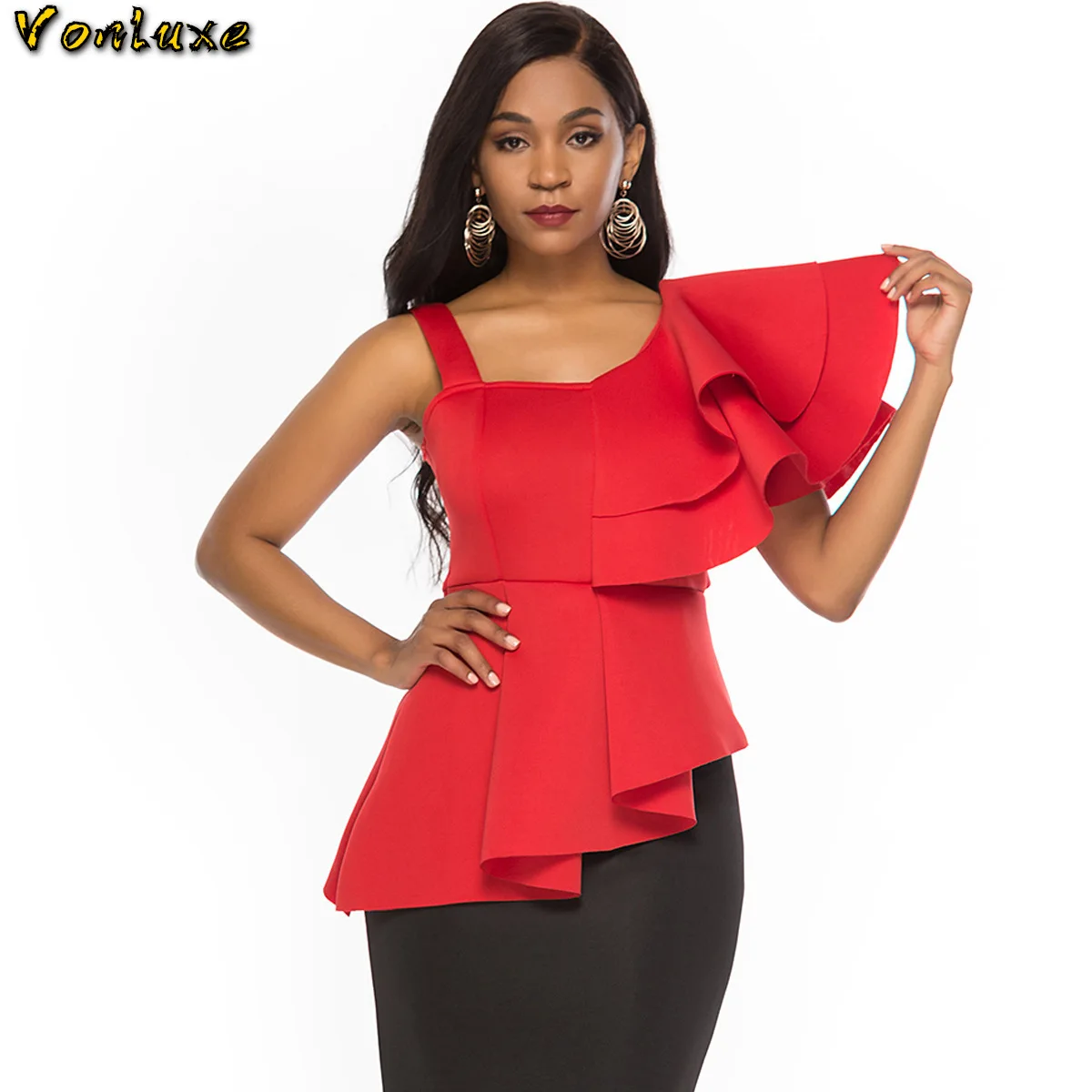 Блузка женская в африканском стиле с оборками рубашки высокой талией лето 2020