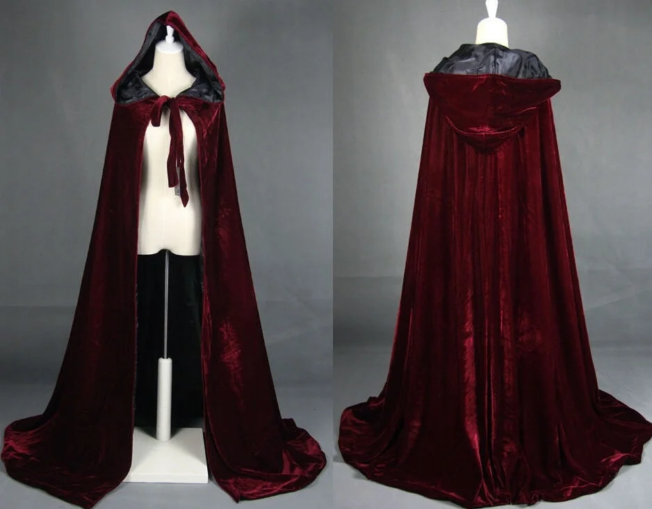 Винно-красный черный бархатный плащ с капюшоном Свадебная накидка Хэллоуин wicca Халат пальто шаль для невесты средневековый плащ