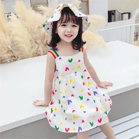 toddler baby girls dresses childrens rainbow suspender sleeveless heart print bow skirt kids princess dress hat set