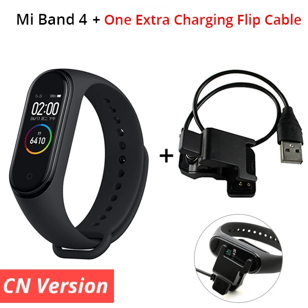 CN ChargingFlipCable Xiaomi mi Band 4 умный браслет 3 цвета AMOLED экран mi band 4 Smartband фитнес-тренажер Bluetooth спортивный водонепроницаемый смарт-браслет - Цвет: CN ChargingFlipCable