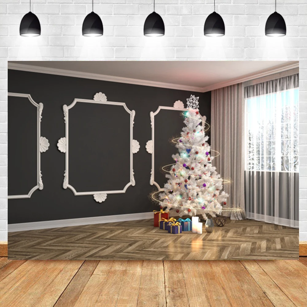 

Laeacco черная винтажная стена интерьер белая Рождественская елка подарок День рождения портрет баннер Фон фотография Фон