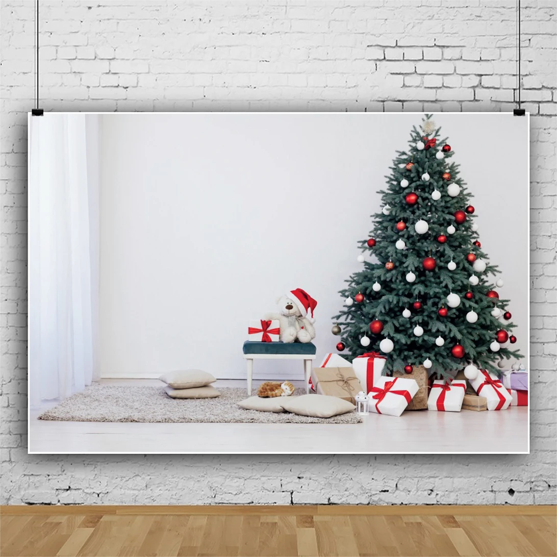 

Laeacco Рождественская Елка белая стена Пол подарок интерьер декоративный фон для фотографии для портретной фотосъемки фоны для фотосъемки