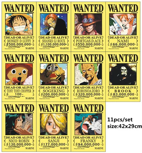 11PCS Wanted 42x29cm Один кусок хотел плакат аниме вокруг плакат стены стикеры 10 членов включают Jinbe большой размер плакаты jimbei хотел - Цвет: 11PCS Wanted 42x29cm
