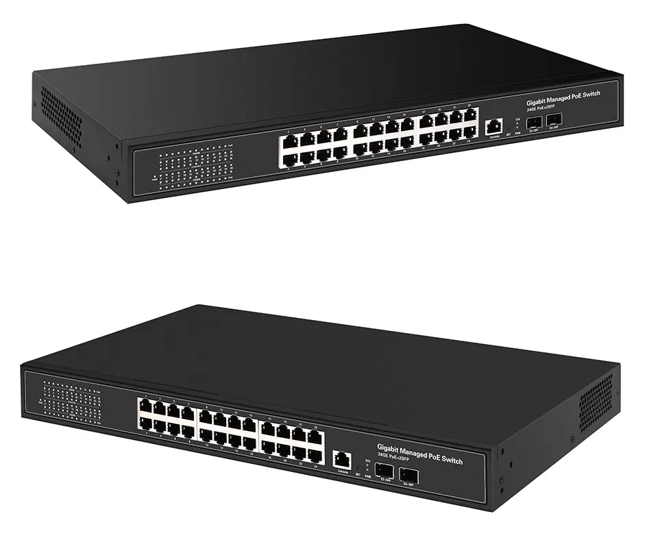 16 портов 24 порта гигабитный коммутатор PoE Ethernet коммутатор управляемый коммутатор PoE 48 В с 2 гигабитными слотами SFP IGMP VLAN управляемый коммутатор PoE