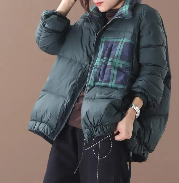 

Women's Loose Fit Down Jacket 90% White duck down Splicing down jackets Winter coat