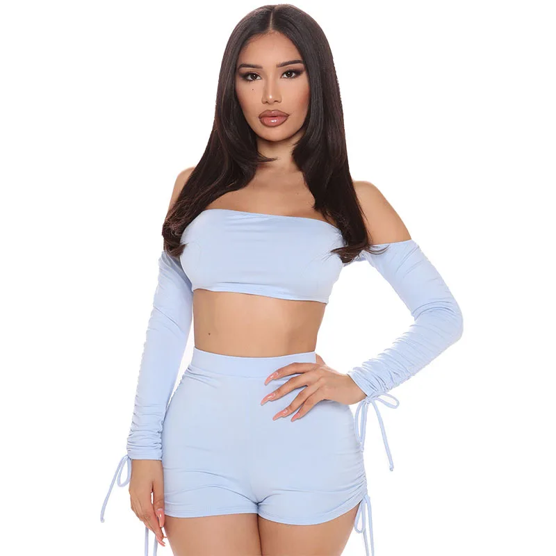 

Women Tracksuits Large Size Long Sleeve Short Navel Suit Drawstring Pants Shorts Sets Outfits Spring and Summer