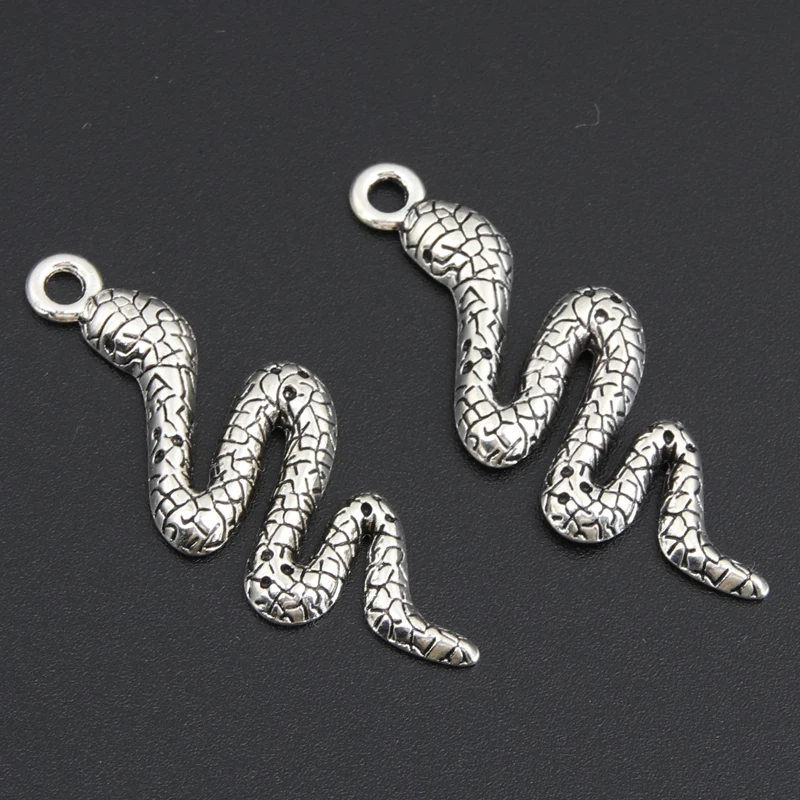 

25pcs Silver Color 39x15mm Snake Charms Serpent Animal Pendant Fit DIY Handmade Metal Punk Jewelry Findings Supplies