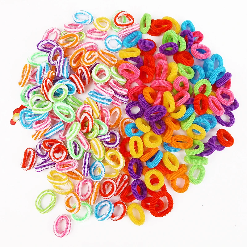 

100pcs/Lots Kid Girls Hair Scrunchies Candy Color Elastic Rubber Band Hair Bands Durable Towel Rope Ring Ponytail Holder Ties