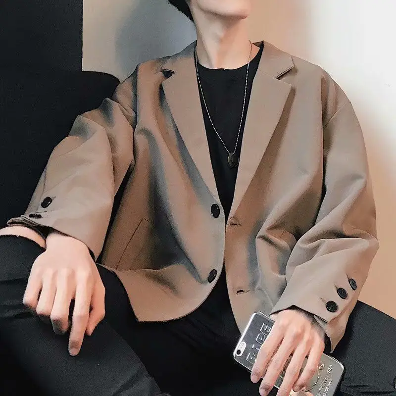 

Blazers Men Spring Single Button Loose Pockets All-match Trendy Casual Korean Style Retro Mens Suits Chic Tops Harajuku