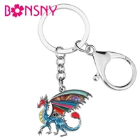 bonsny enamel alloy floral mythical cute long blue dragon keychains trendy key chain ring jewelry for women men teen charm gifts