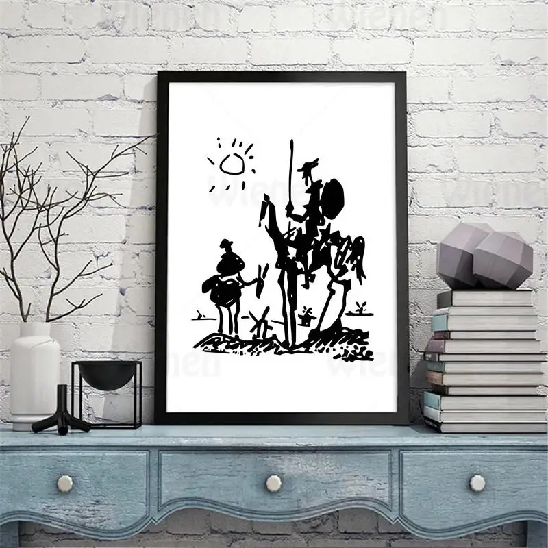 

Pablo Picasso Poster Don Quixote Canvas Painting Black and White Picture for Living Room Home Decor No Frame Hanging Mural