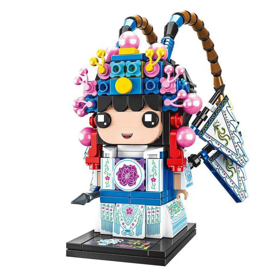 

4pcs/set Female Male role Painted face Clown Brickheadz China Peking Opera Building Blocks Square head bricks Toy For Children