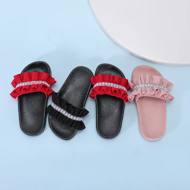 Детские шлепанцы для девочек модные Нескользящие износостойкие с жемчугом