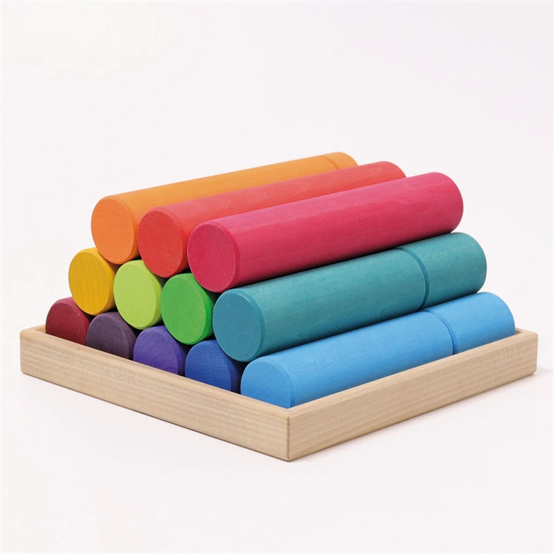 

3.5cm Large Building Rollers Rainbow Blocks Baby Open Ended Play Stacker Games Montessori Educational Wooden Toys for Children