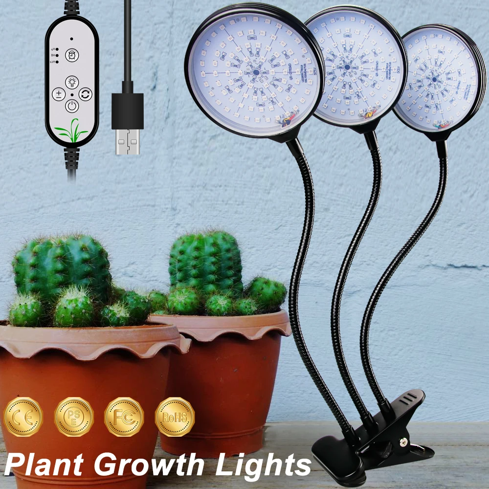 

LED Grow Lights USB 45W Dimmable Plant Grow Light 3 Heads Timing Full Spectrum Phyto Grow Tube Lamp Greenhouse Indoor Lighting