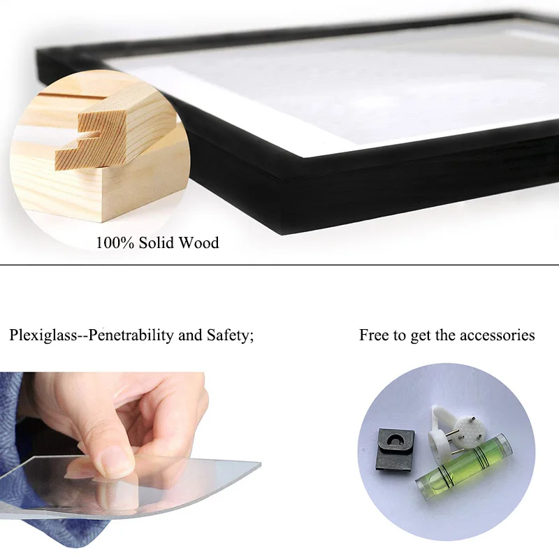 Рамка для фотографий А4 черная белая деревянная с ковриками|Рамка| |