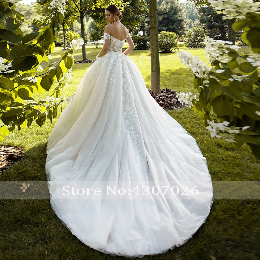 Loverxu милое ТРАПЕЦИЕВИДНОЕ свадебное платье с аппликацией открытыми плечами и