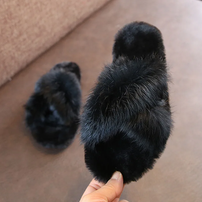 Меховые тапочки для девочек обувь маленьких детские пушистые модные домашние