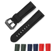 high quality waterproof silicone rubber silver black buckle replacement wrist watch band strap belt for pam 22 24 26mm