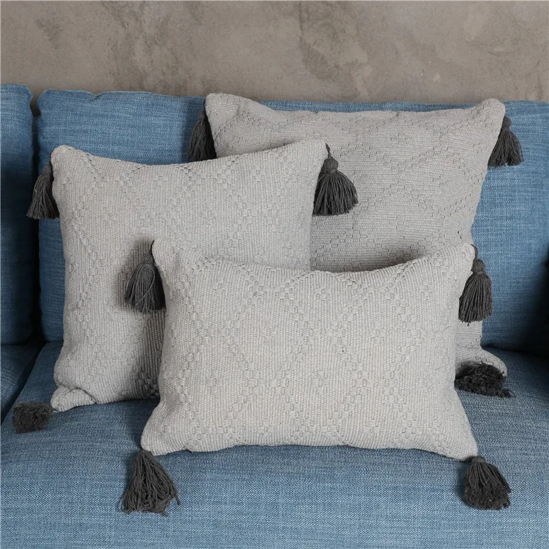 Cojines decorativos para sofa Morocco Геометрическая черно-белая ворсистая наволочка с кисточкой Рождественский чехол для подушки Гарри Стайл