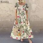 Платье ZANZEA 2022 женское с богемным принтом, винтажный Повседневный Сарафан с коротким рукавом, туника, халат с цветочным принтом