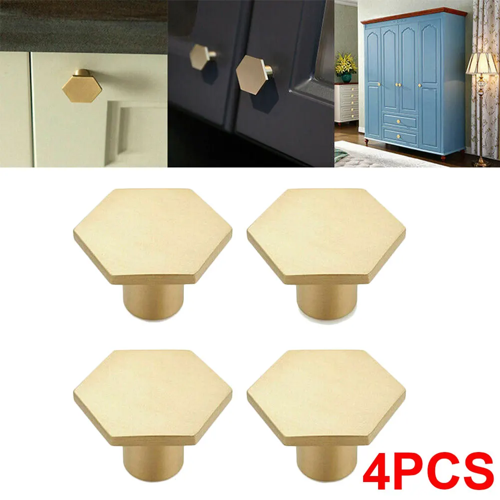 

4pcs Hexagon Brass Cabinet Knobs Pull Handle Bathroom Kitchen Furniture Cabinet Drawer Knobs Handles Cupboard Door Pulls