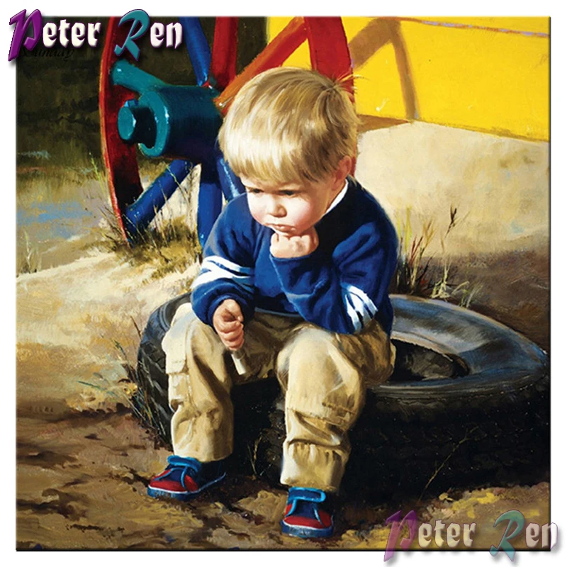 

5d Little boy sitting on a tire Diamond painting DIY Square/round Rhinestones cross stitch embroidery Handmade Children's gifts