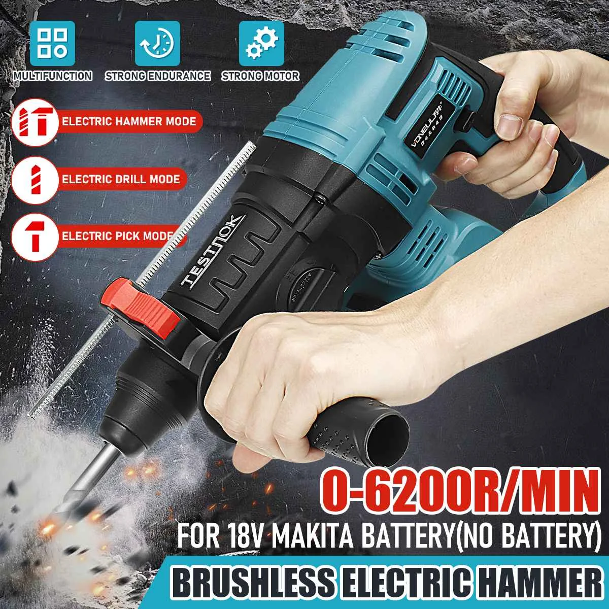

Drillpro 18V Brushless Cordless Rotary Hammer Drill Rechargeable Electric Demolition Hammer Impact Drill for Makita 18V Battery