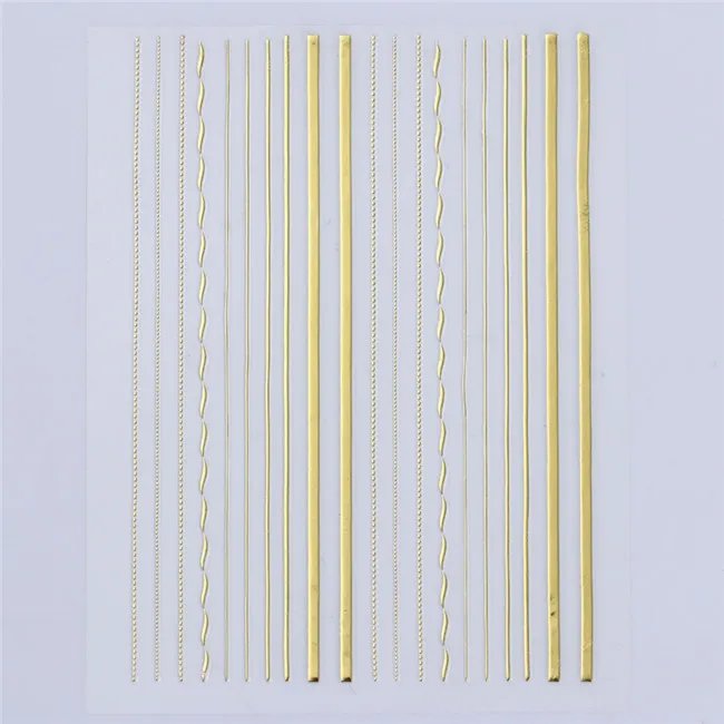 21(10.2-8cm) 1 лист Золотой Серебряный 3D стикер для ногтей Striping Ленточные линии металлические многоразмерные полосы клей для накладных ногтей переводная наклейка маникюрный Декор - Цвет: 21(10.2-8cm)