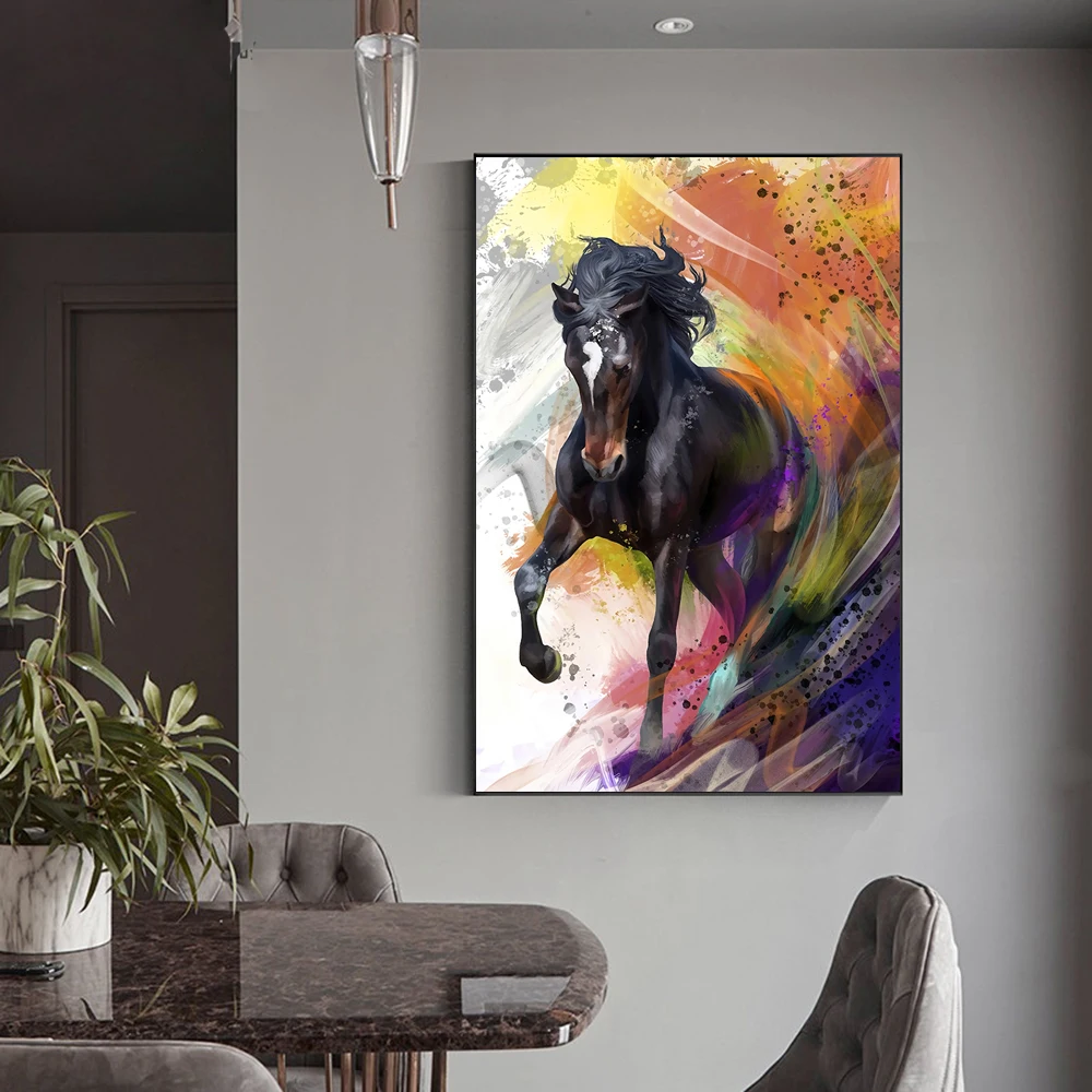 

Modern Abstract Watercolor Animal Poster and Prints Wall Art Canvas Running Horse Decorative Painting for Living Room Home Decor